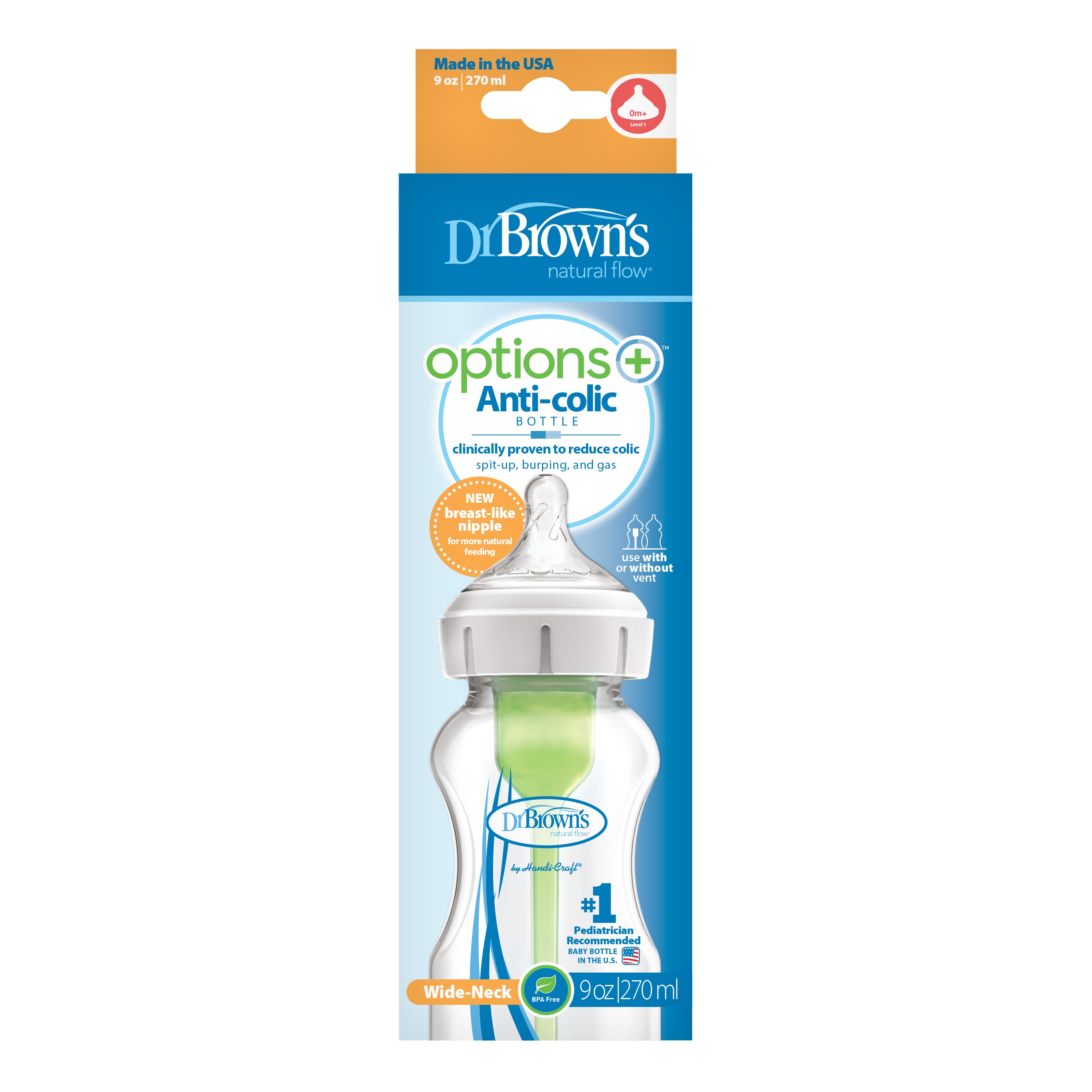 Bình sữa Dr Brown's cổ rộng nhựa PP Options Plus (270ml)